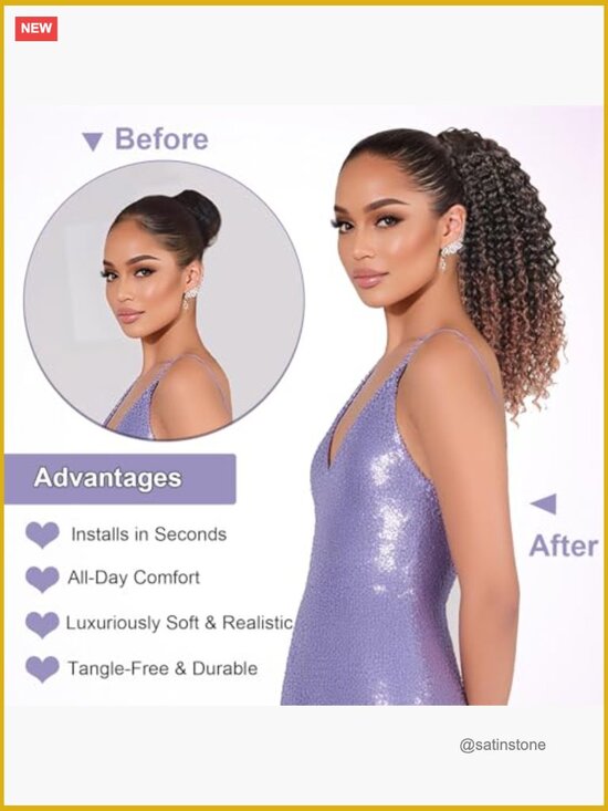 16 Inch Curly Drawstring Ponytail Extension Synthetic Hairpiece Afro Puff